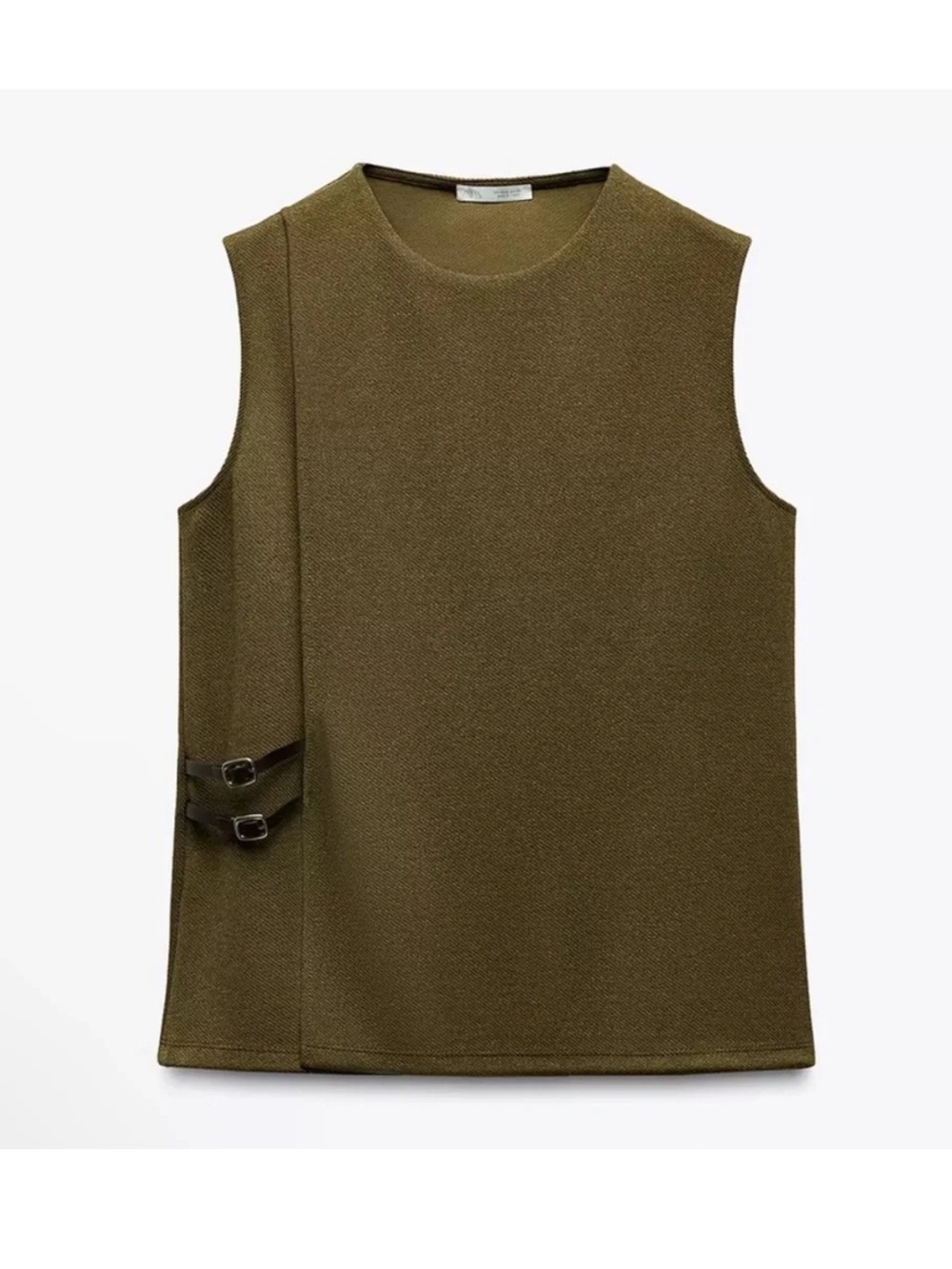 Zara Sleeveless Olive Green Top with Leather Buckles